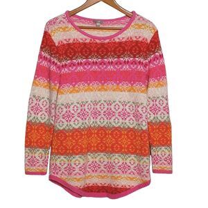J. Jill Pink Fair Isle Sweater Scoop Neck Wool Angora Blend Colorful S Nordic